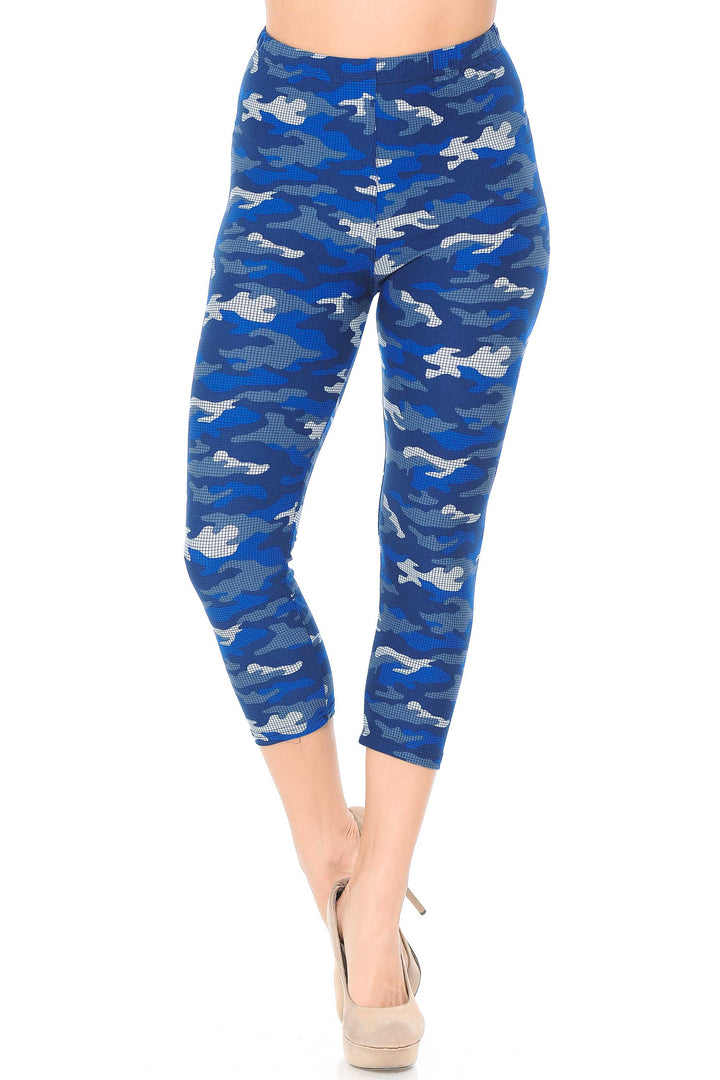 Buttery Smooth Blue Grid Camouflage Capris