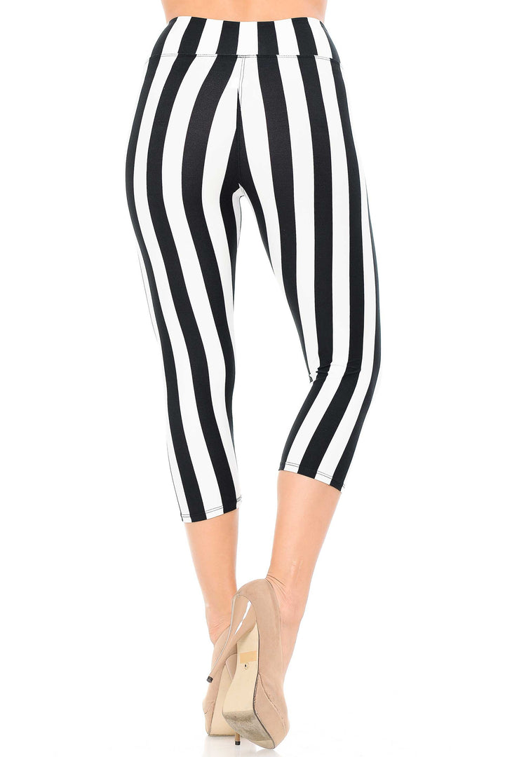 Buttery Smooth Vertical Wide Stripe High Waisted Capris - 3 Inches