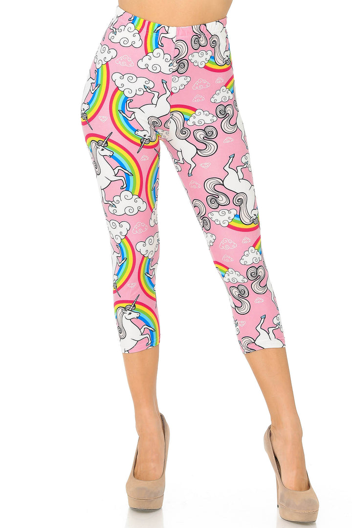 Buttery Smooth Pink Rainbow Unicorn Capris