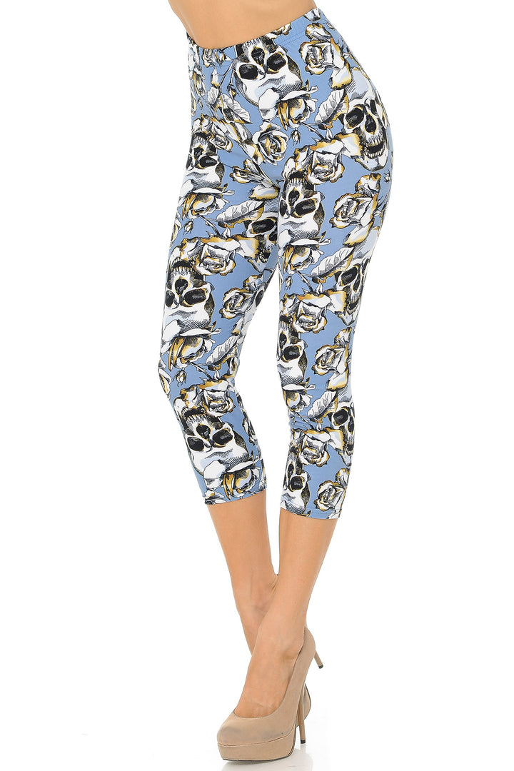 Buttery Smooth Charcoal Rose Sugar Skull Capris