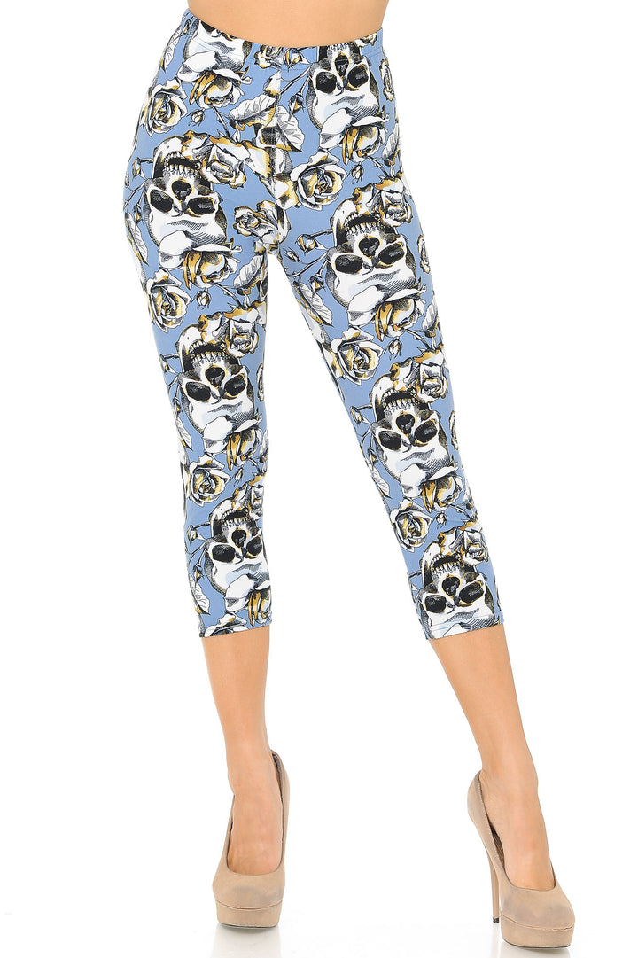 Buttery Smooth Charcoal Rose Sugar Skull Capris