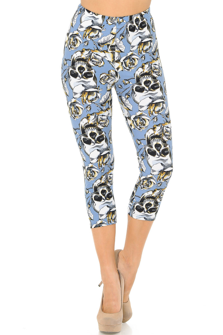 Buttery Smooth Charcoal Rose Sugar Skull Capris
