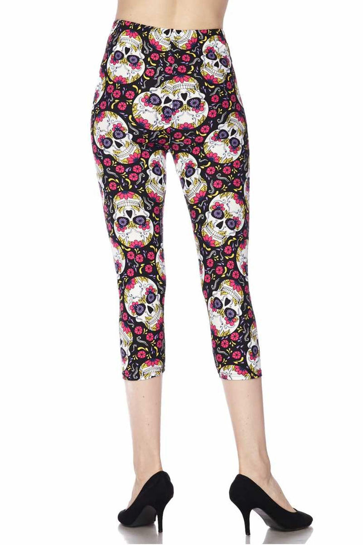 Buttery Smooth Pink Petal Sugar Skull Plus Size Capris