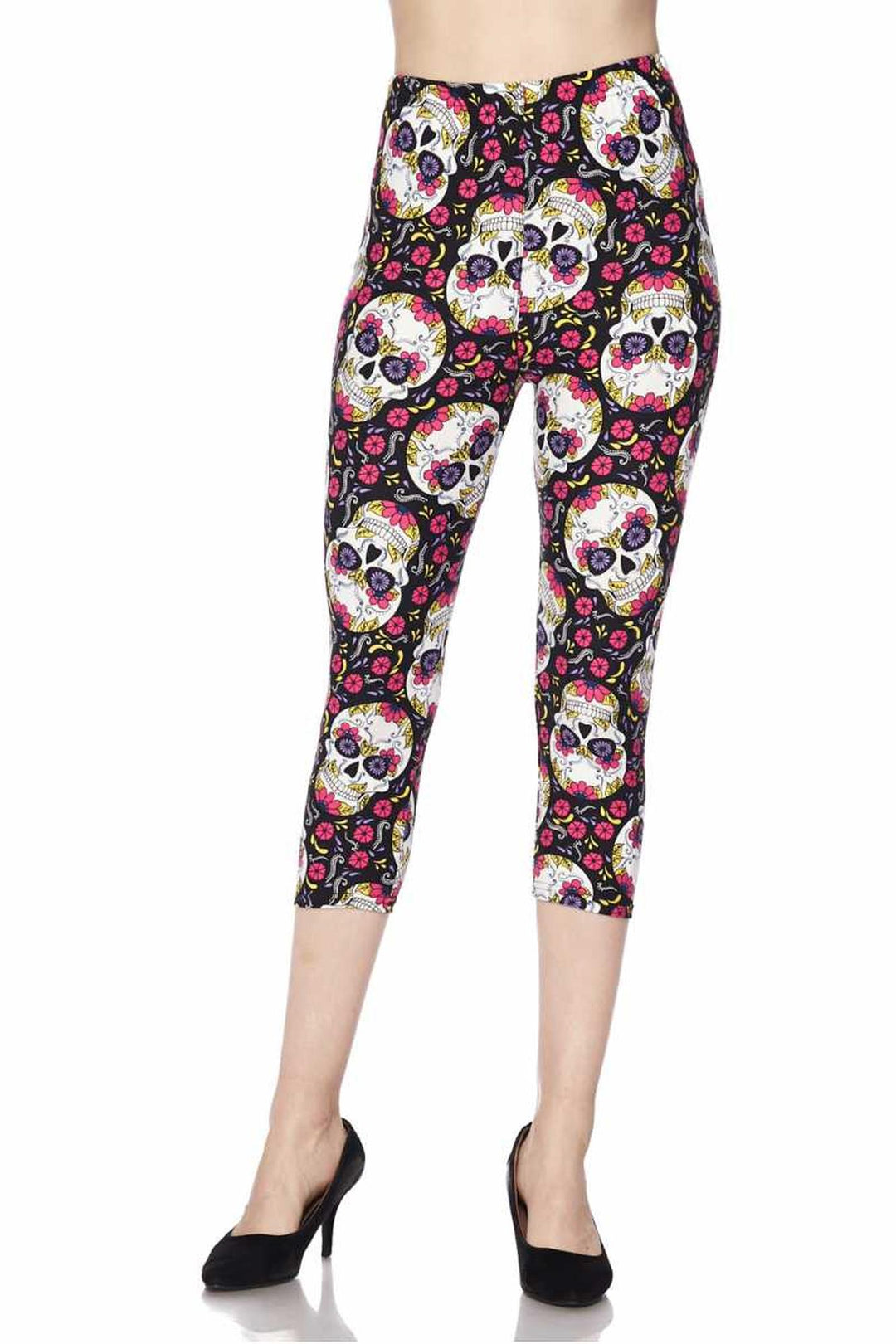 Buttery Smooth Pink Petal Sugar Skull Plus Size Capris