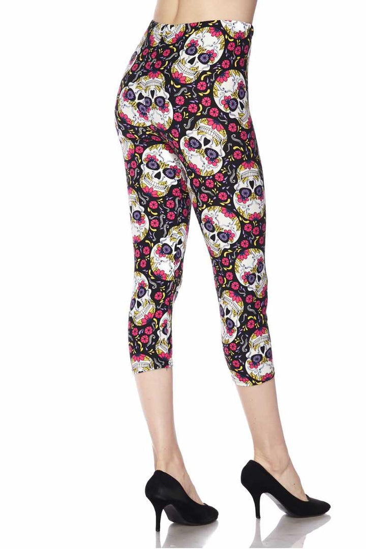 Buttery Smooth Pink Petal Sugar Skull Plus Size Capris