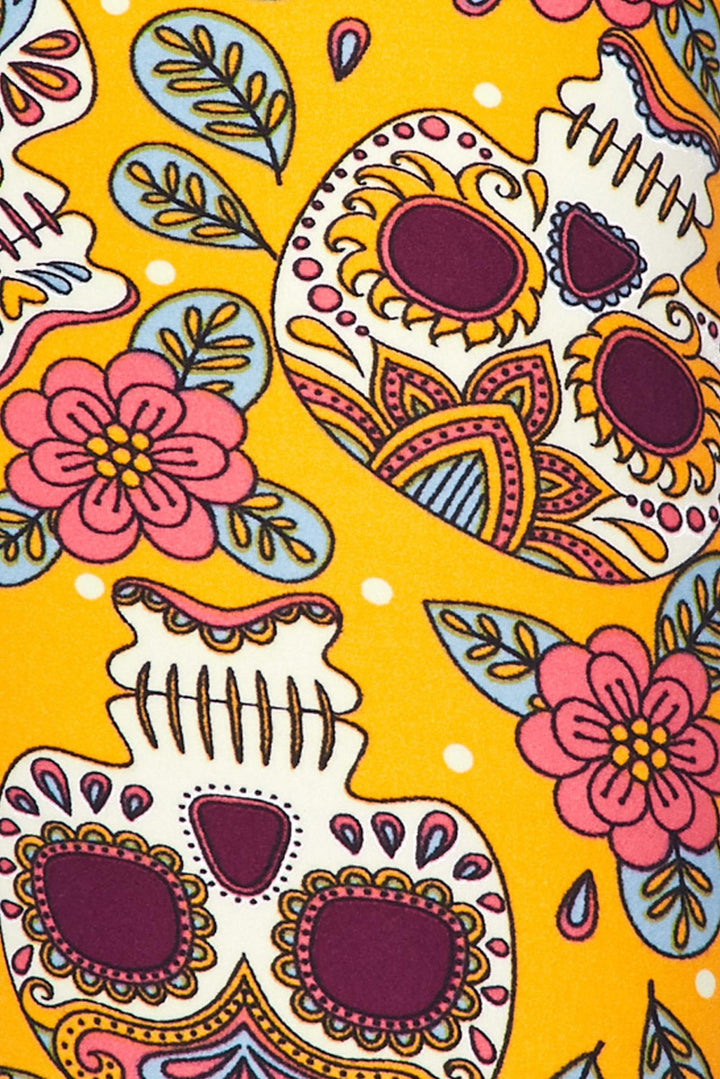 Buttery Smooth Mustard Summer Sugar Skull Plus Size Capris