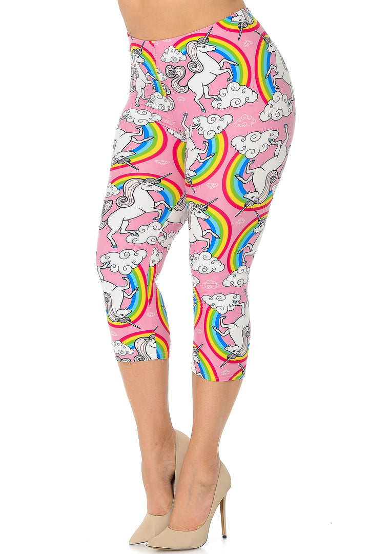 Buttery Smooth Pink Rainbow Unicorn Plus Size Capris