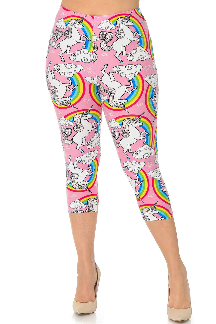 Buttery Smooth Pink Rainbow Unicorn Plus Size Capris