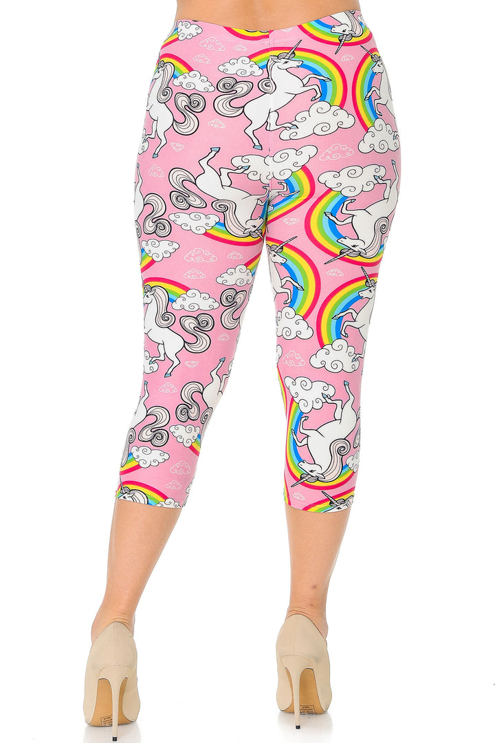 Buttery Smooth Pink Rainbow Unicorn Plus Size Capris