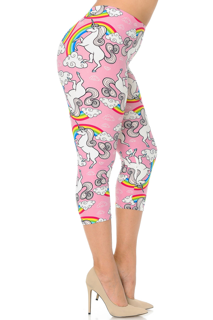 Buttery Smooth Pink Rainbow Unicorn Plus Size Capris