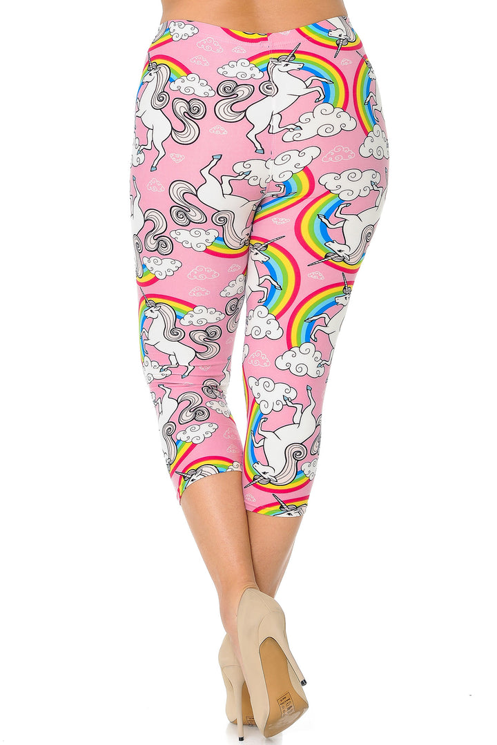 Buttery Smooth Pink Rainbow Unicorn Plus Size Capris