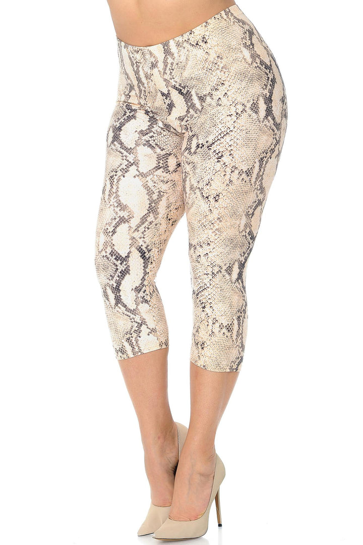 Buttery Smooth Cream Snakeskin Plus Size Capris