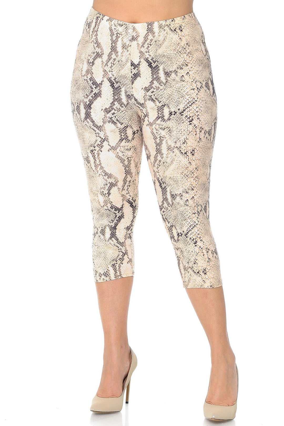 Buttery Smooth Cream Snakeskin Plus Size Capris