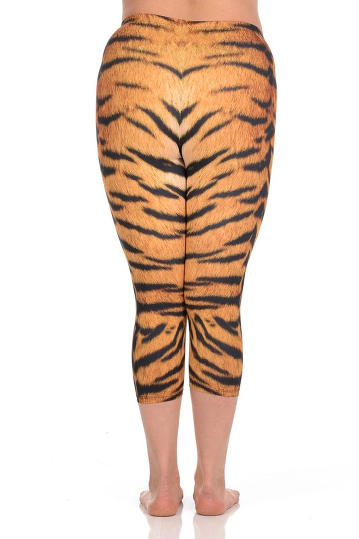 Brushed Graphic Print Tiger Print Plus Size Capris