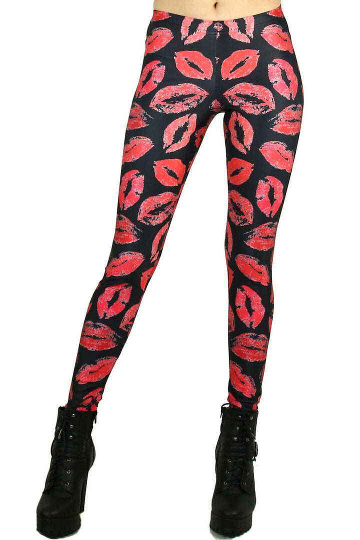 Graphic Printed Red Lips Leggings