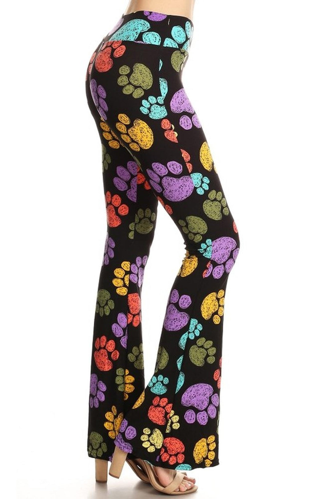 Buttery Soft Paw Print Bell Bottom Leggings