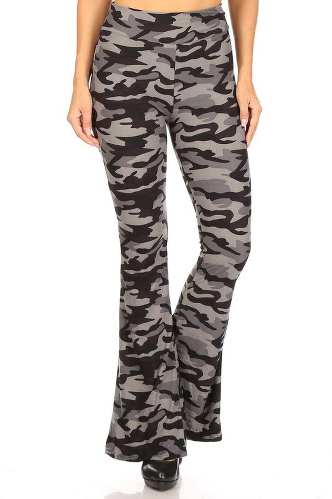 Buttery Soft Monochrome Camouflage Bell Bottom Leggings