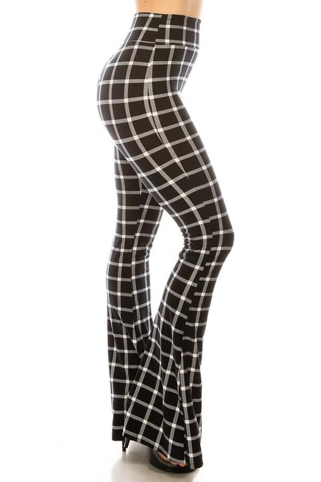 Buttery Soft Black and White Simple Plaid Bell Bottom Leggings