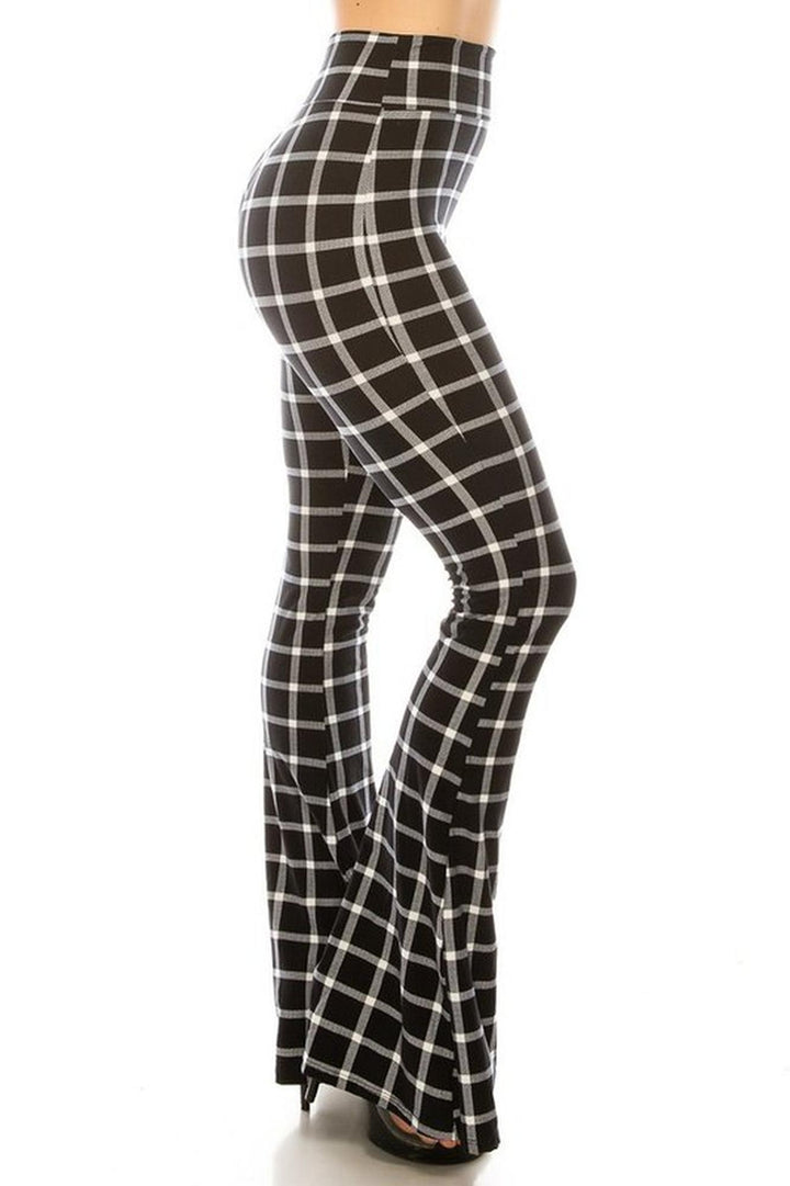 Buttery Soft Black and White Simple Plaid Bell Bottom Leggings
