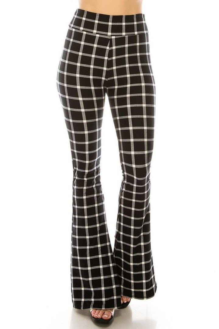 Buttery Soft Black and White Simple Plaid Bell Bottom Leggings