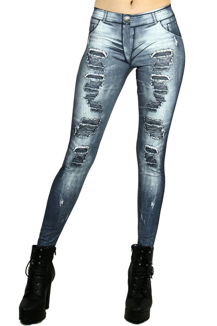 Premium Graphic Black Distressed Jean Leggings