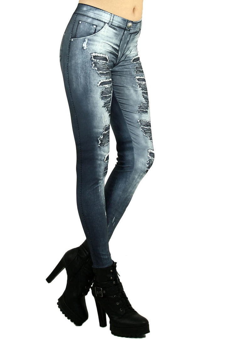 Premium Graphic Black Distressed Jean Leggings