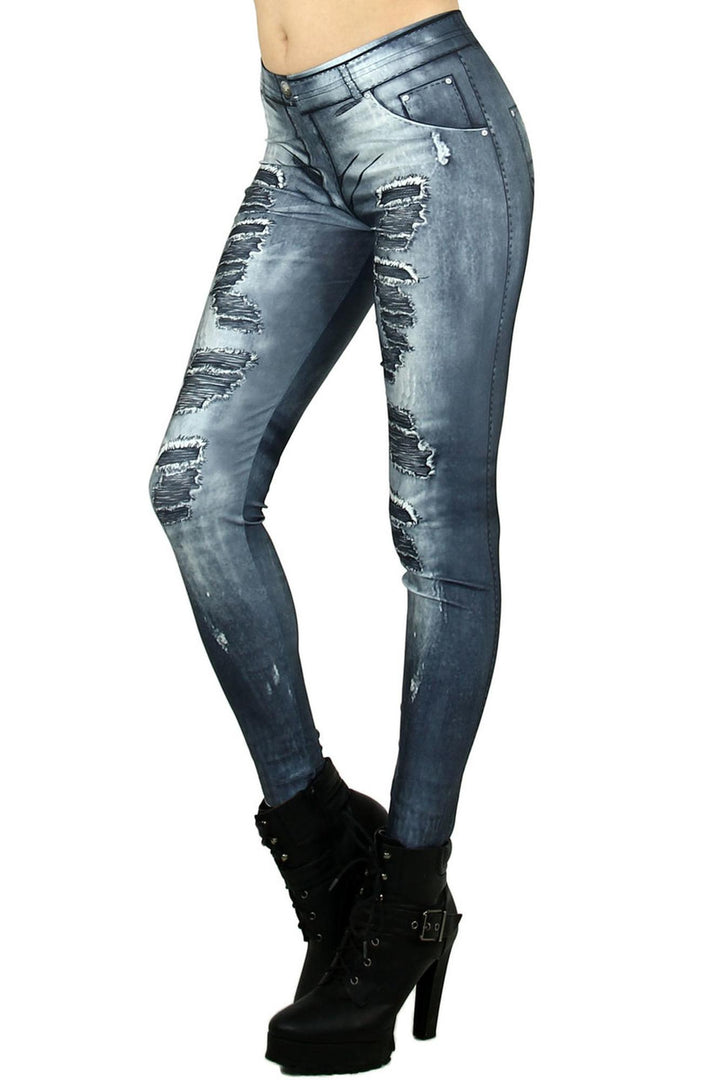 Premium Graphic Black Distressed Jean Leggings