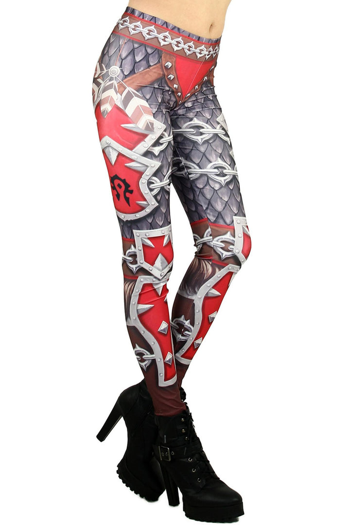Graphic Print Red Steel Armor Leggings