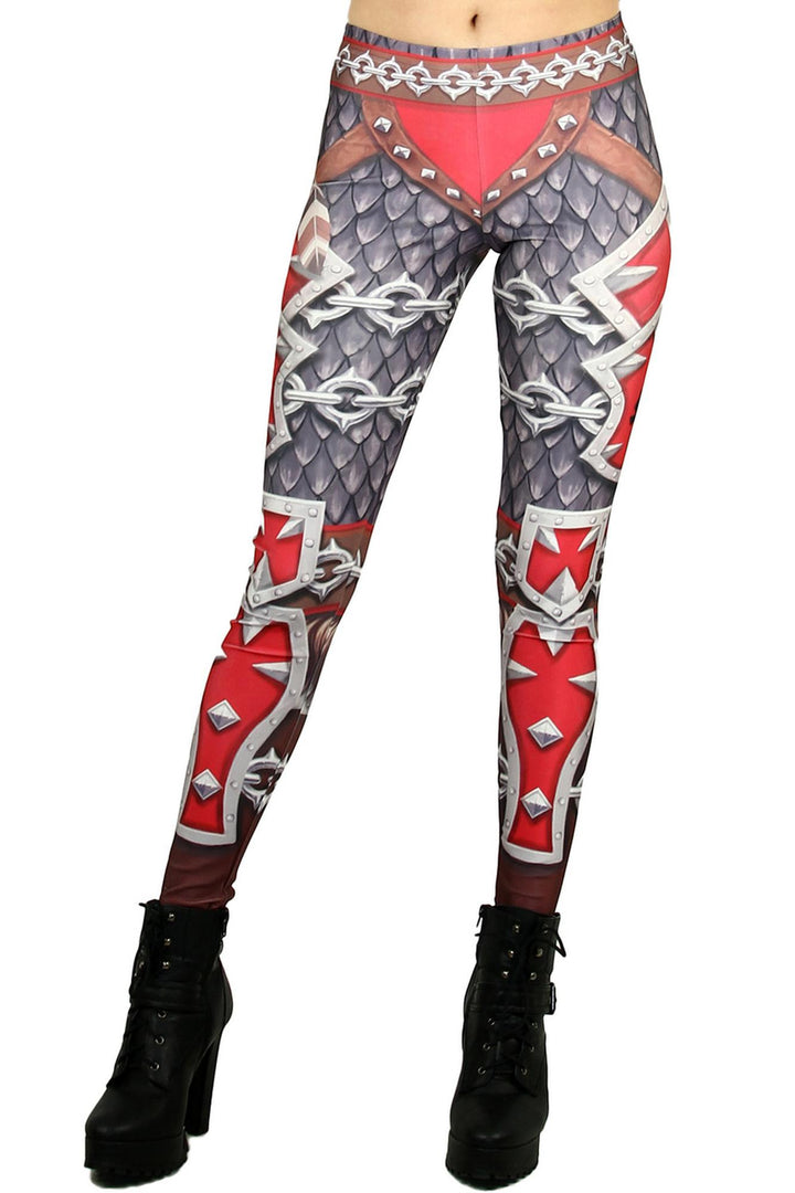 Graphic Print Red Steel Armor Leggings