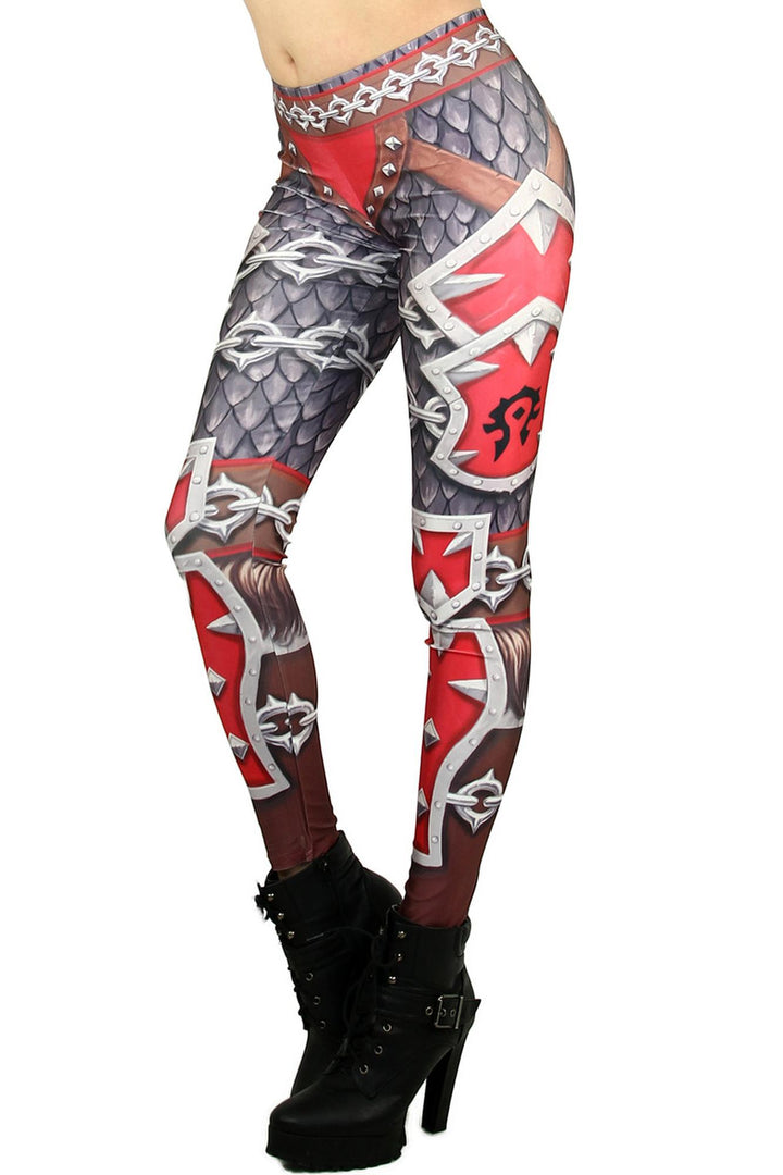 Graphic Print Red Steel Armor Leggings