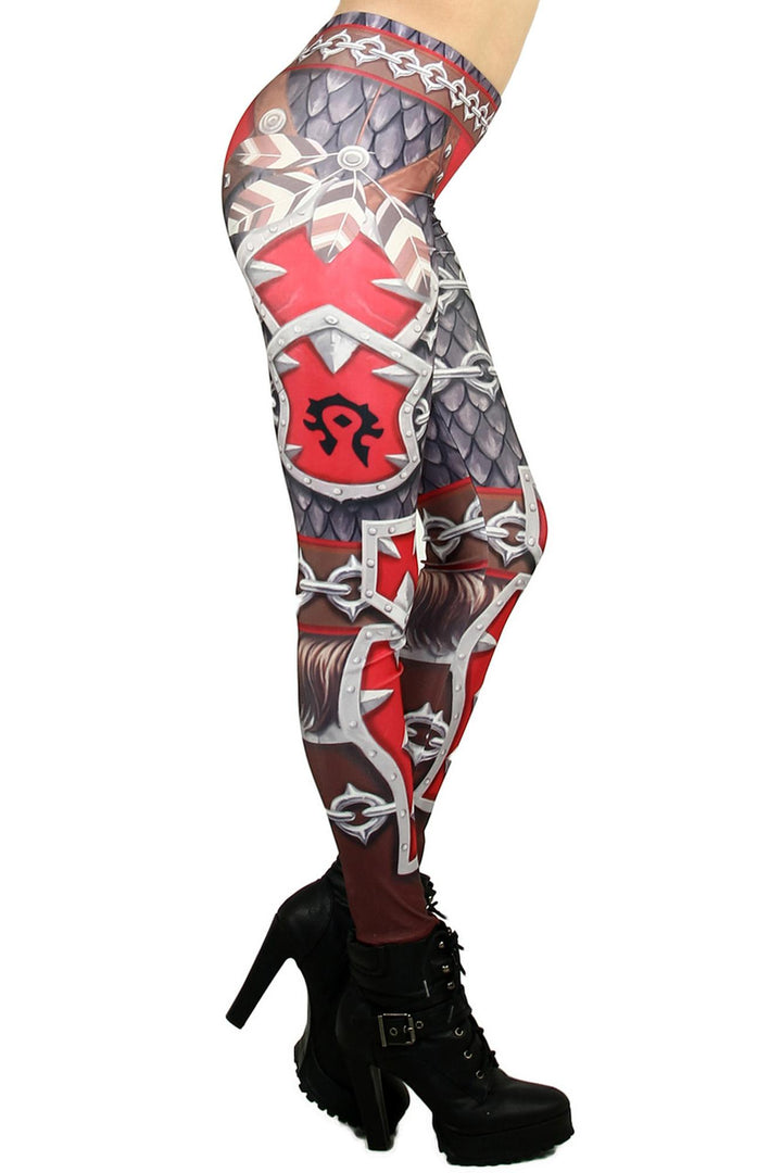 Graphic Print Red Steel Armor Leggings