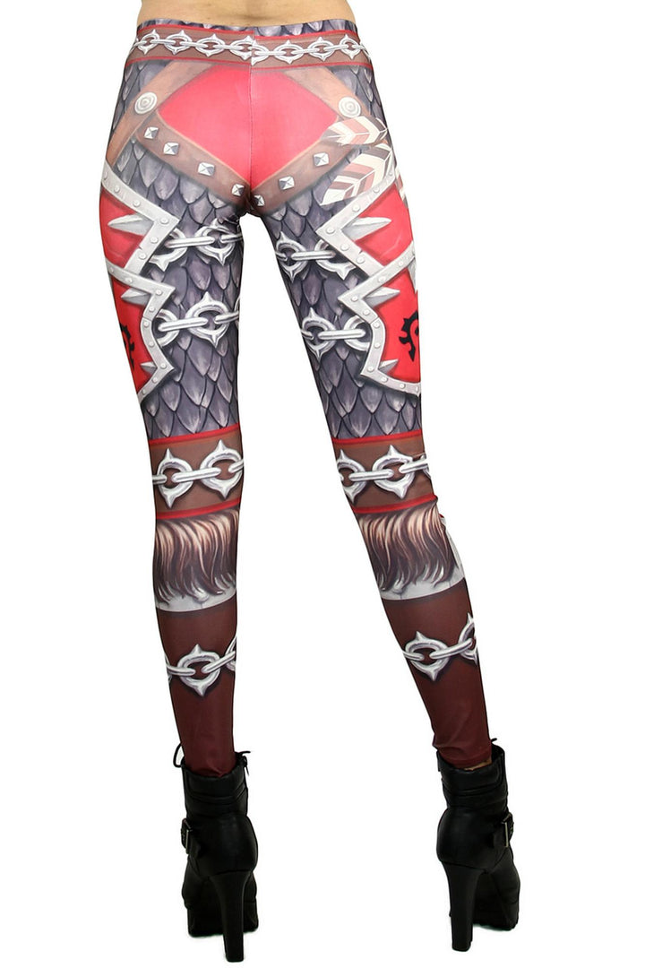 Graphic Print Red Steel Armor Leggings