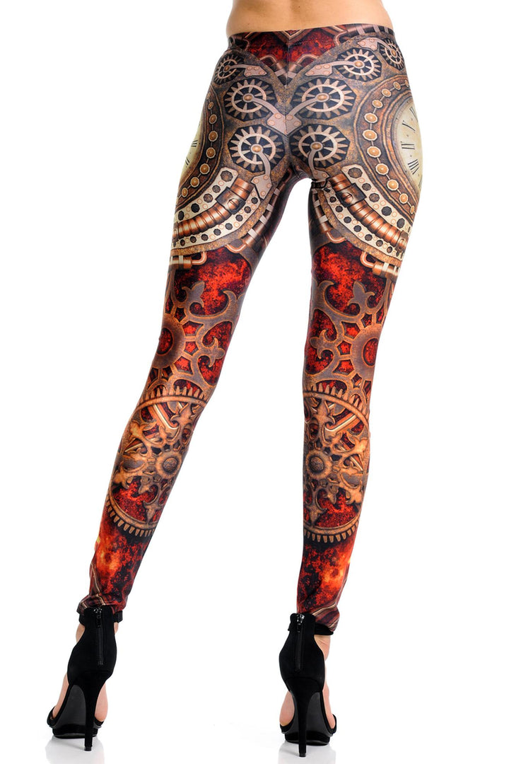 Premium Graphic Print Crimson Time Steampunk Leggings