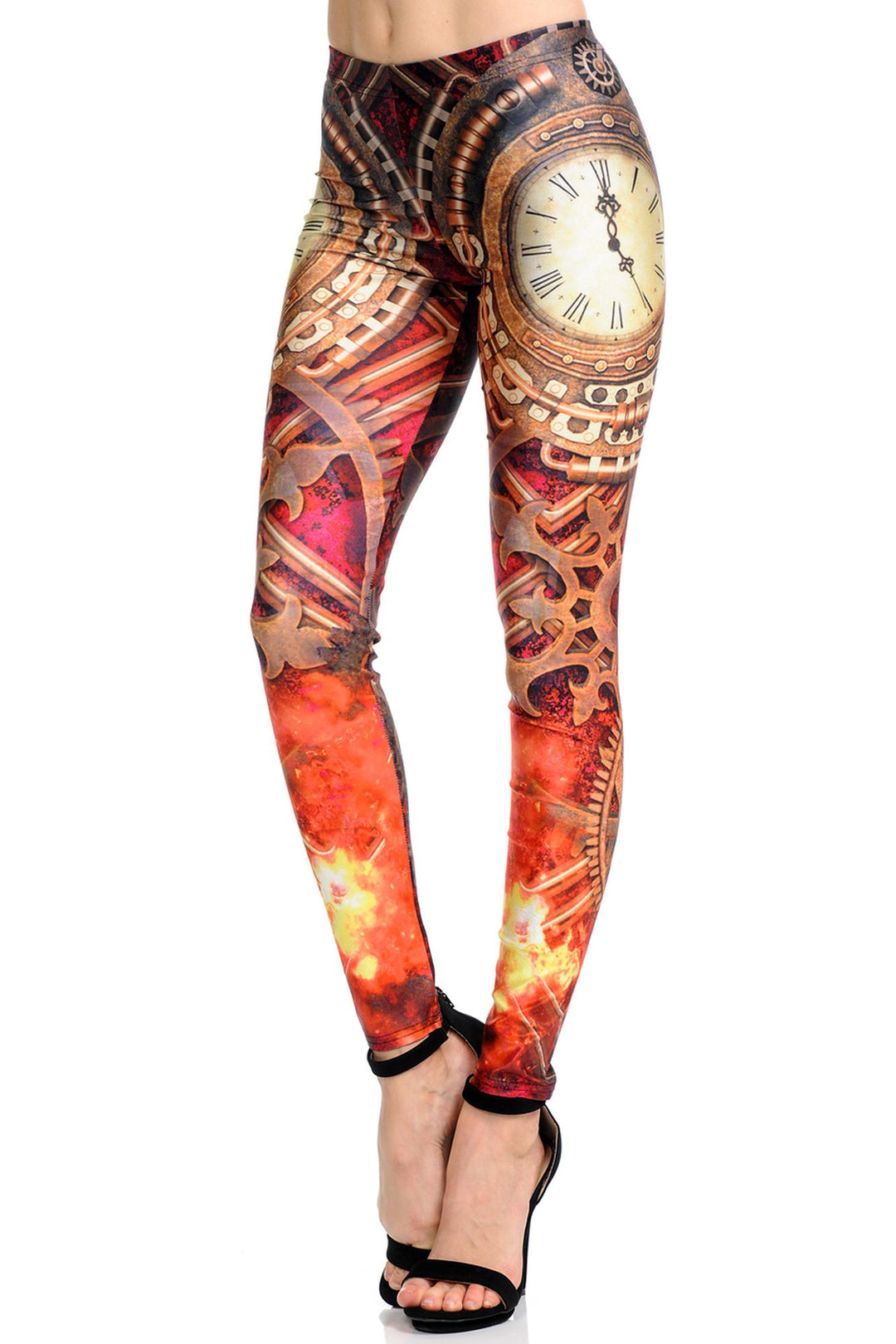 Premium Graphic Print Crimson Time Steampunk Leggings