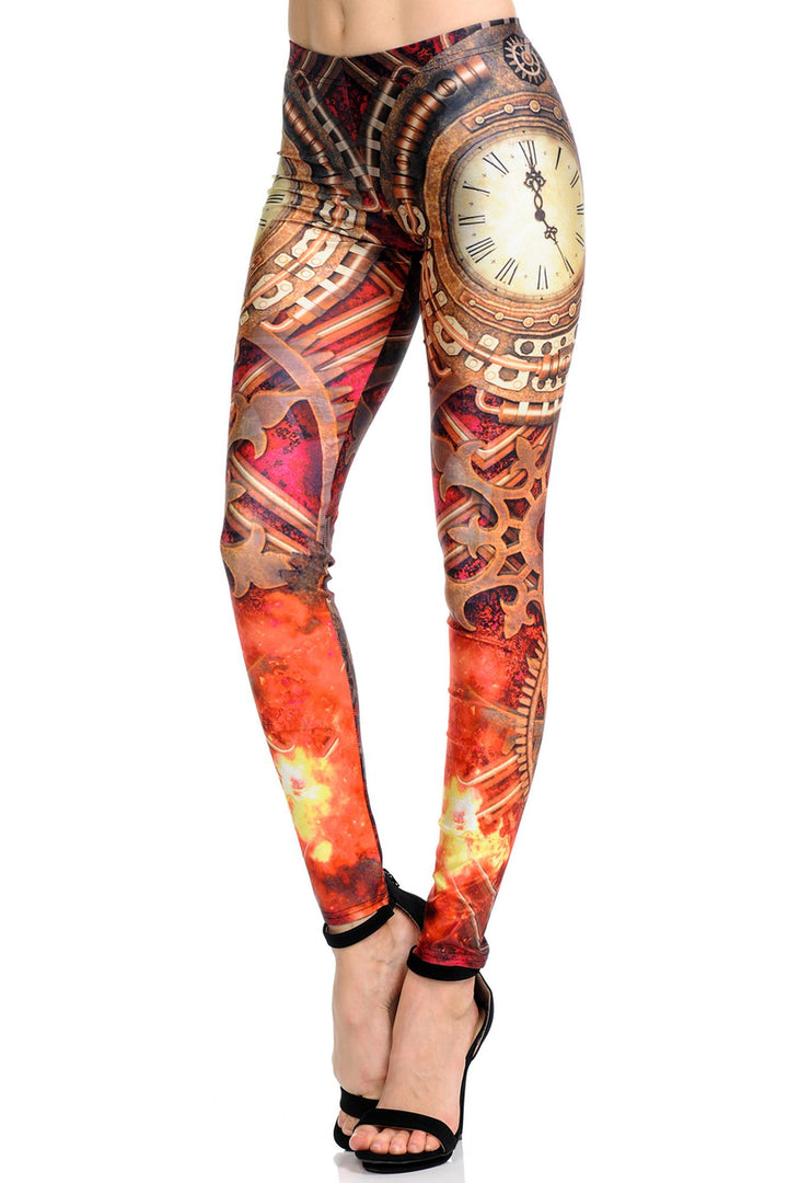 Premium Graphic Print Crimson Time Steampunk Leggings