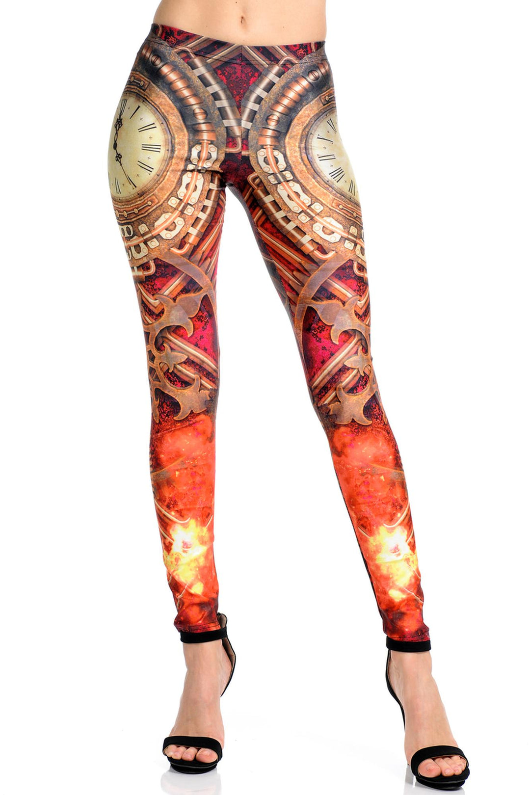Premium Graphic Print Crimson Time Steampunk Leggings