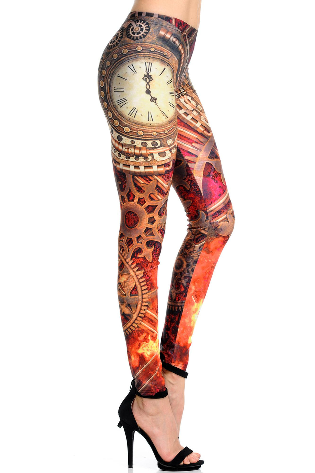 Premium Graphic Print Crimson Time Steampunk Leggings