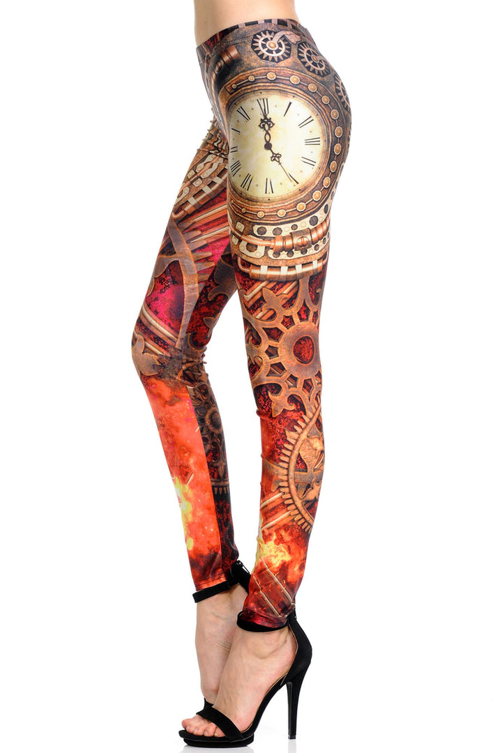 Premium Graphic Print Crimson Time Steampunk Leggings