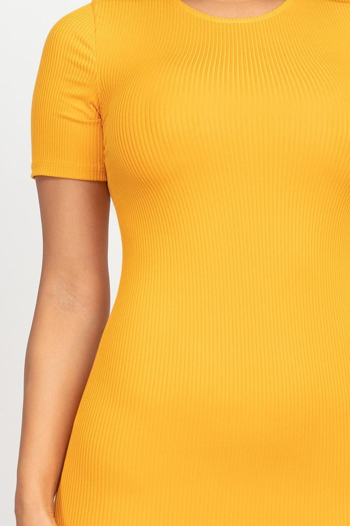 Short Sleeve Rib Knit Bodycon Midi Dress