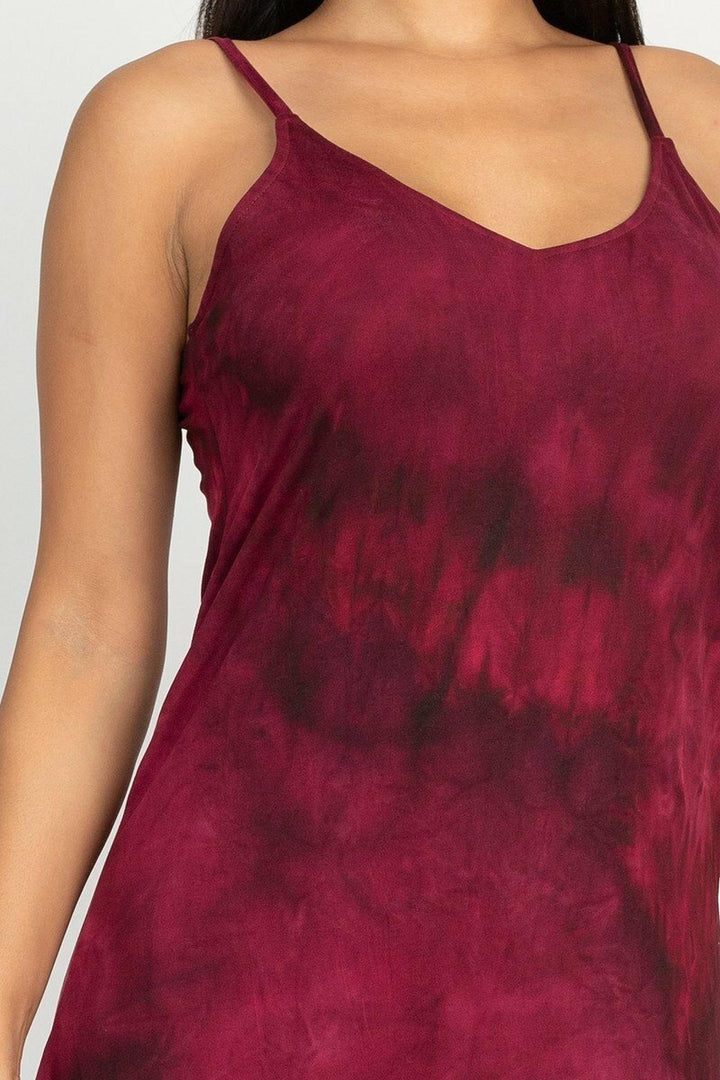 Acid Wash Tie Dye Spaghetti Strap V-Neck Midi Dress