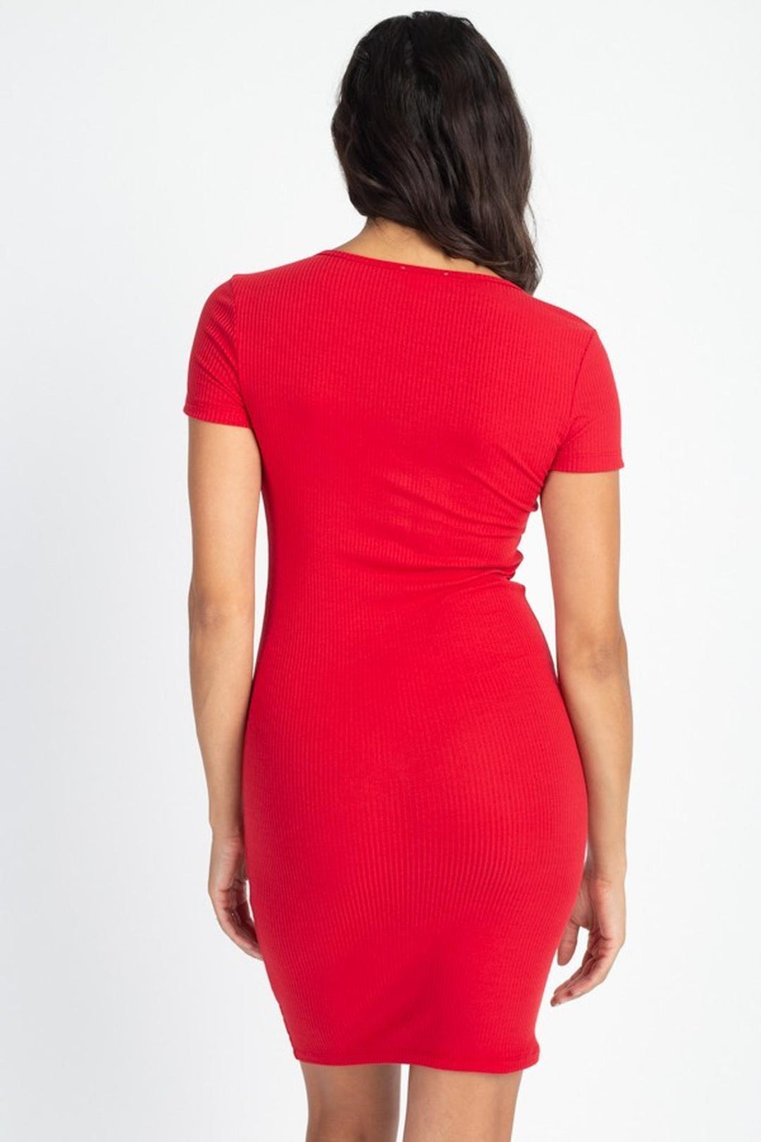 Short Sleeve Button Front Bodycon Mini Dress (Navy) L Short Sleeve Button Front Bodycon Mini Dress (Navy) L