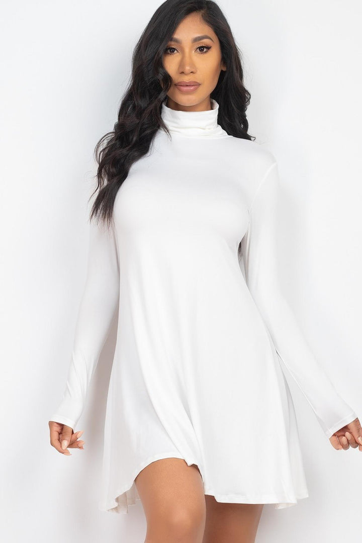 Long Sleeve Mock Neck Flare Mini Dress