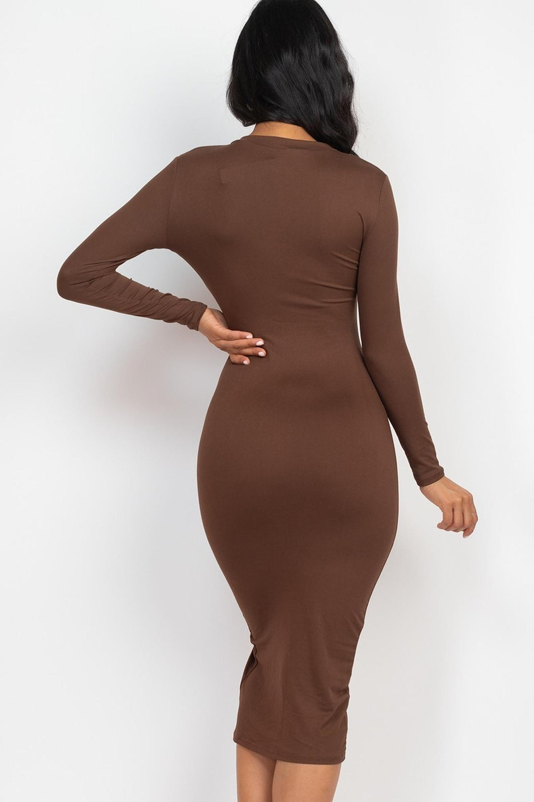 thigh slit midi dress Chambery Ribbed Knit Thigh Split Midi Dress Coffee