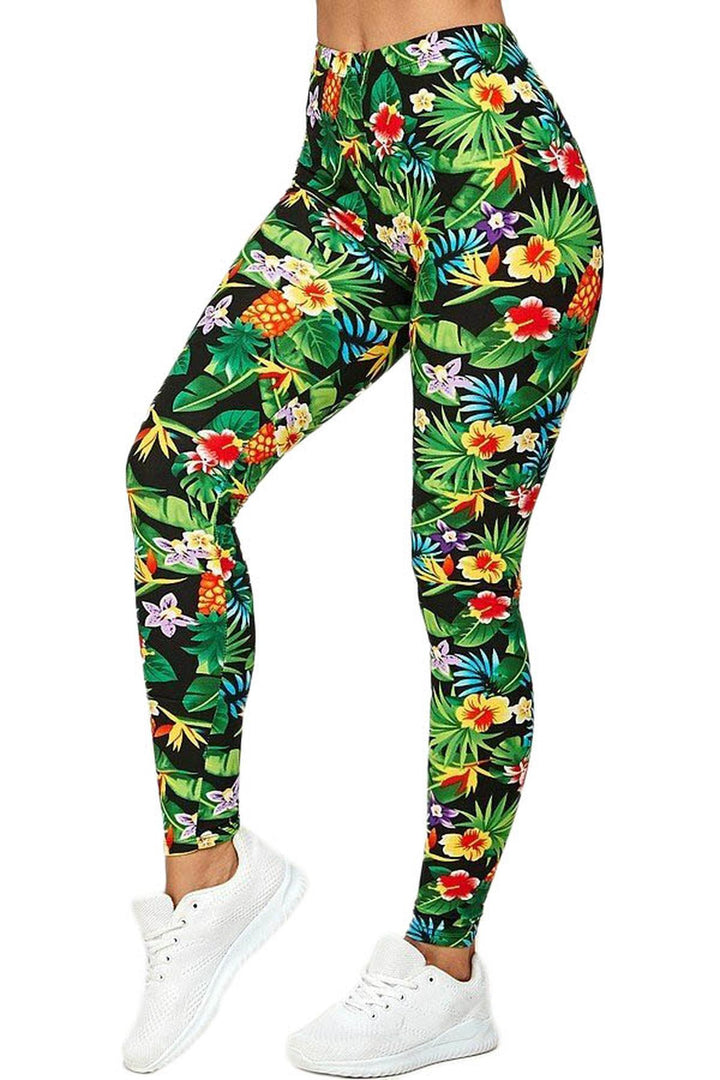 Buttery Smooth Tropicana Floral Extra Plus Size Leggings - 3X-5X