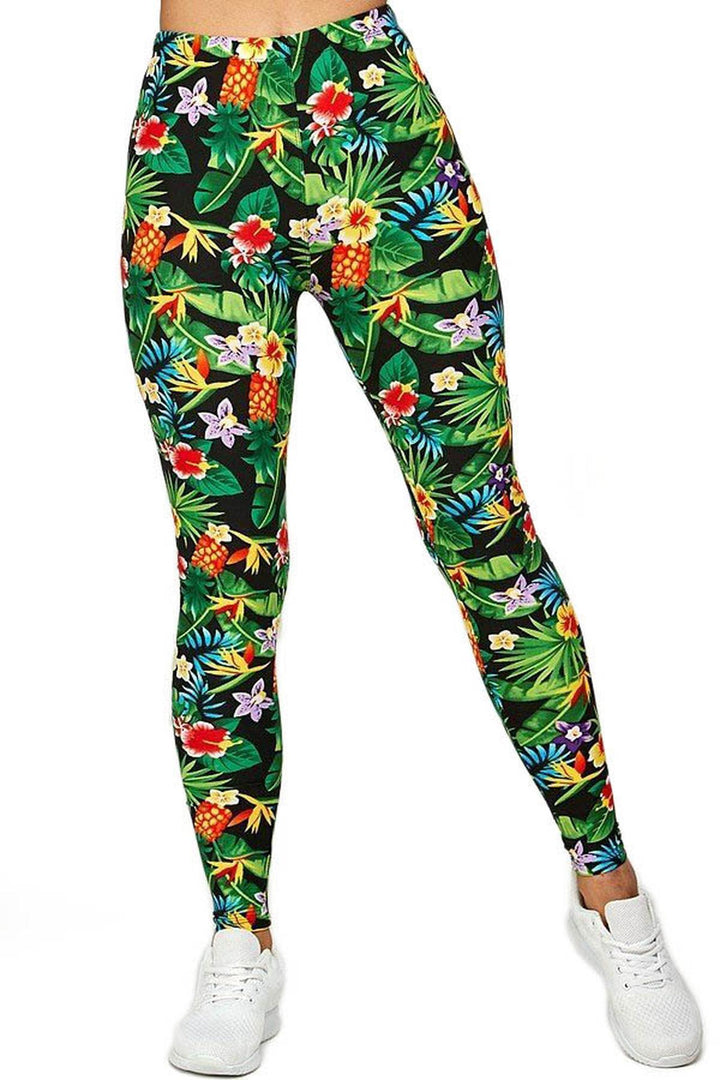 Buttery Smooth Tropicana Floral Extra Plus Size Leggings - 3X-5X