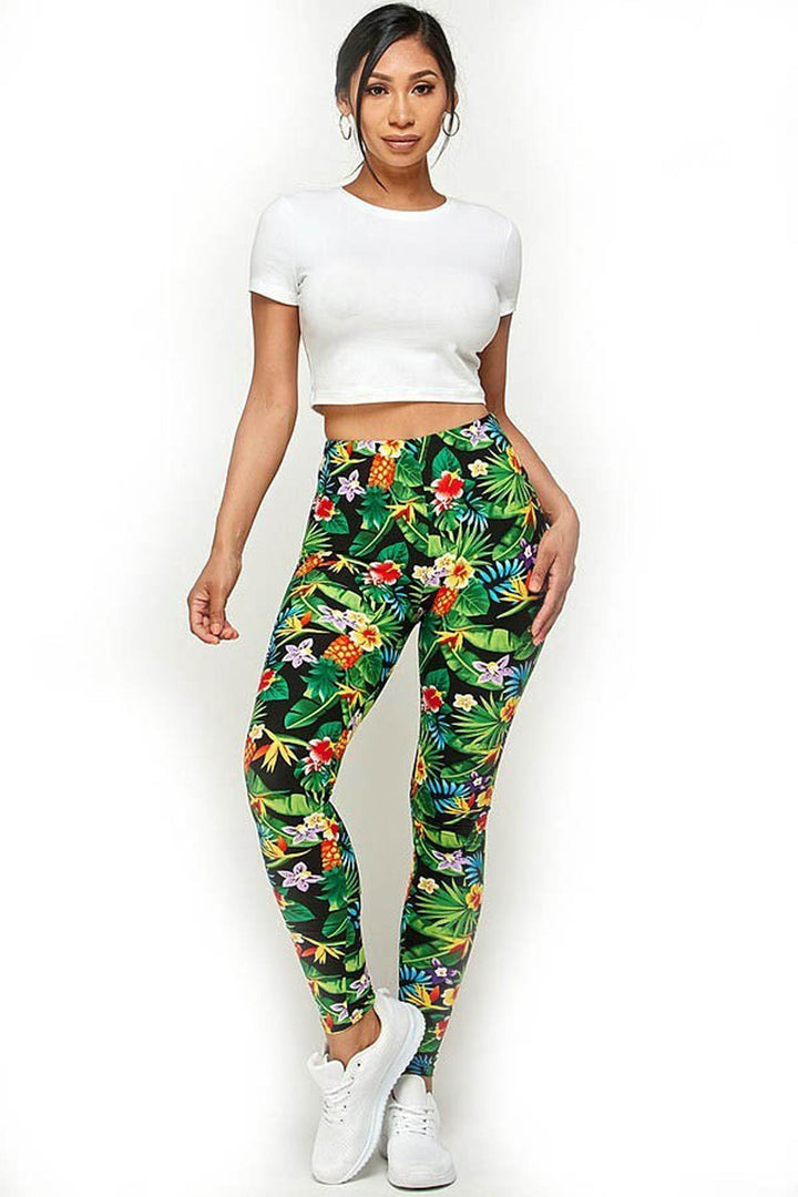 Buttery Smooth Tropicana Floral Extra Plus Size Leggings - 3X-5X