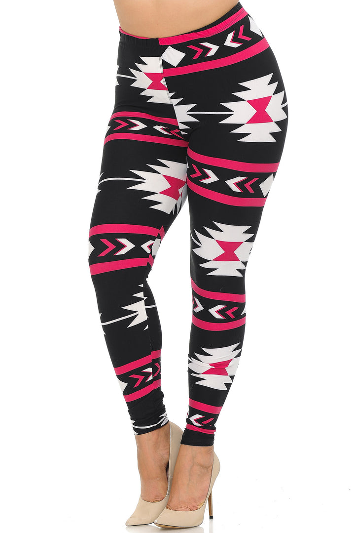Buttery Smooth Magenta Aztec Tribal Extra Plus Size Leggings - 3X-5X
