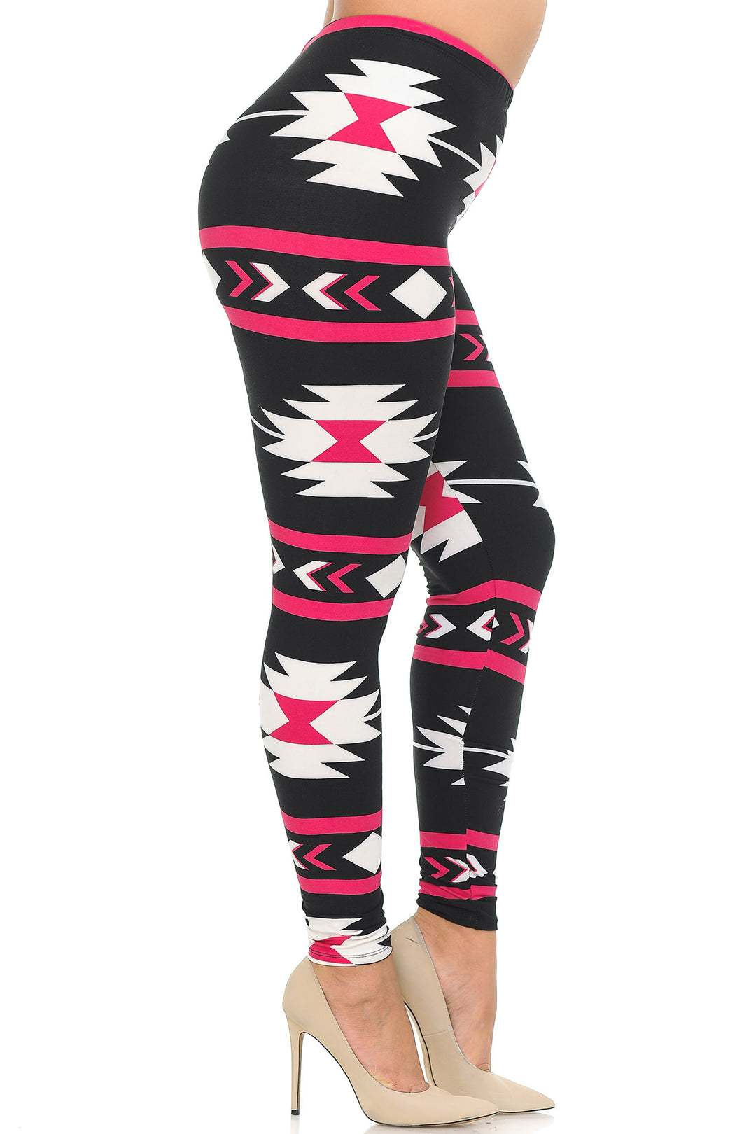Buttery Smooth Magenta Aztec Tribal Extra Plus Size Leggings - 3X-5X