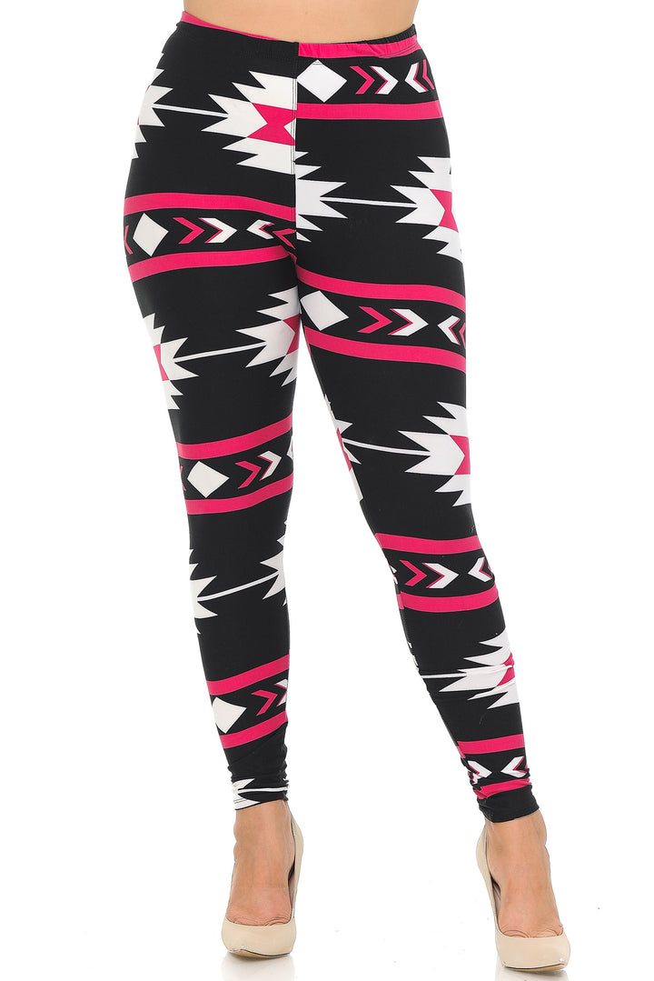 Buttery Smooth Magenta Aztec Tribal Extra Plus Size Leggings - 3X-5X