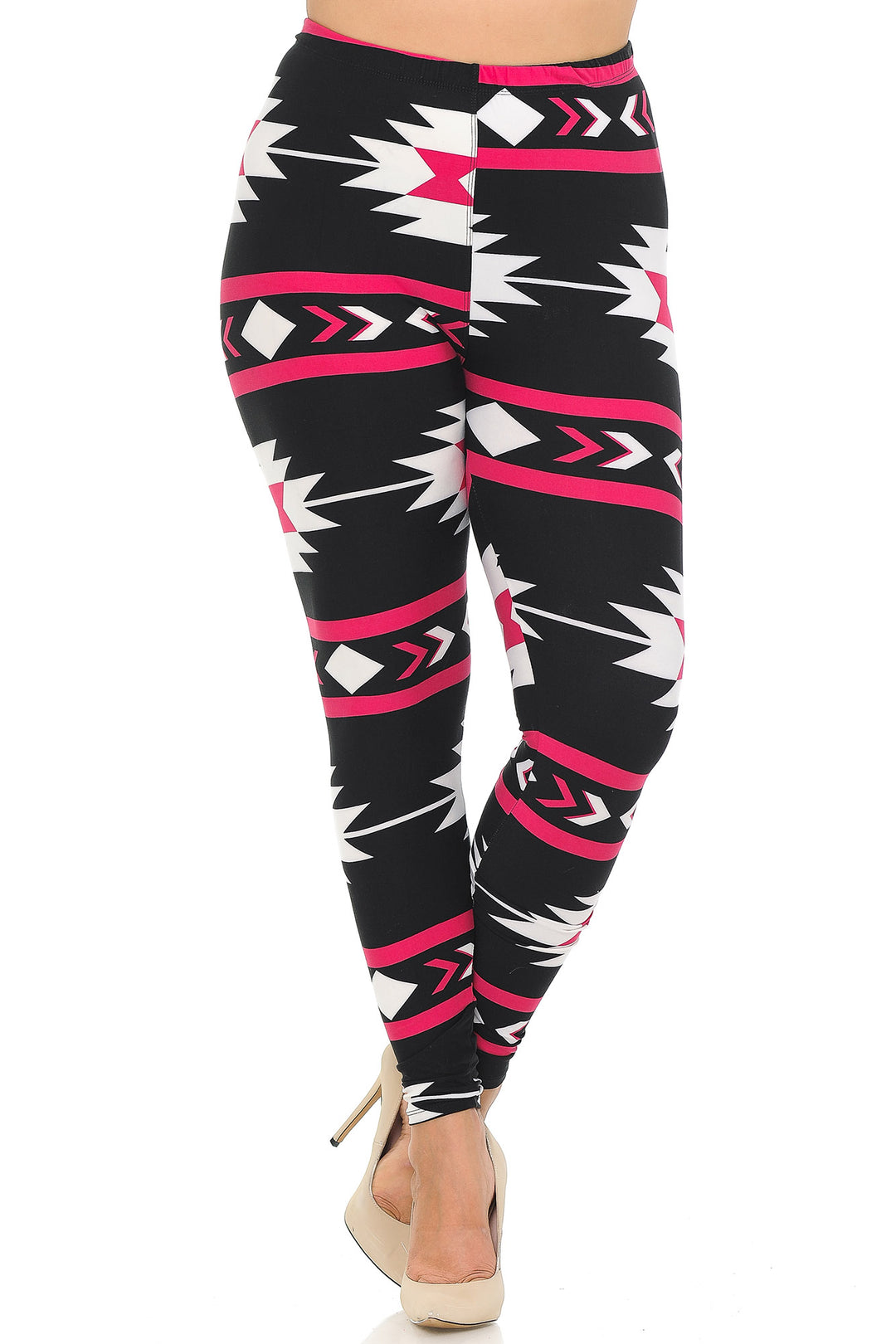 Buttery Smooth Magenta Aztec Tribal Extra Plus Size Leggings - 3X-5X